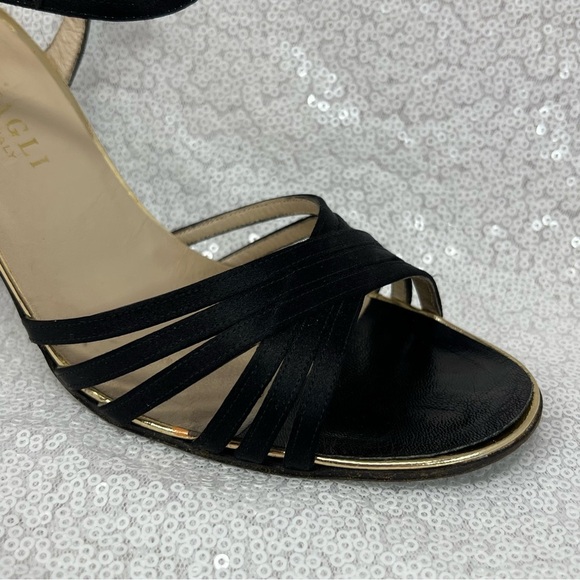 BRUNO MAGLI women black satin open toe evening shoes. - Picture 13 of 16